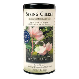 The Republic of Tea Spring Cherry Green Tea brew cup with floral aroma and refreshing flavor
