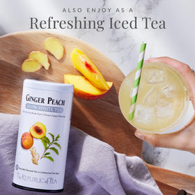 The Republic of Tea steeping ginger peach white tea demonstrates quick brew