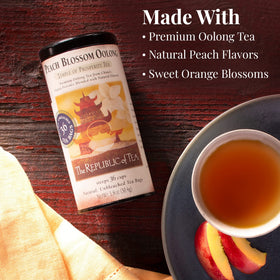 Steeping Peach Blossom Oolong produces a bright, floral aroma.