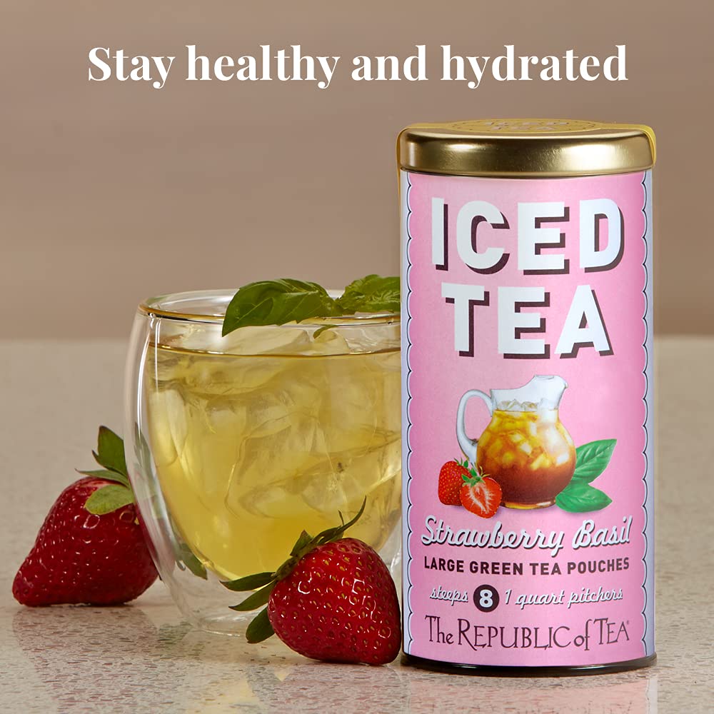 The Republic of Tea Strawberry Basil Green Tea cup showcasing vibrant blend.