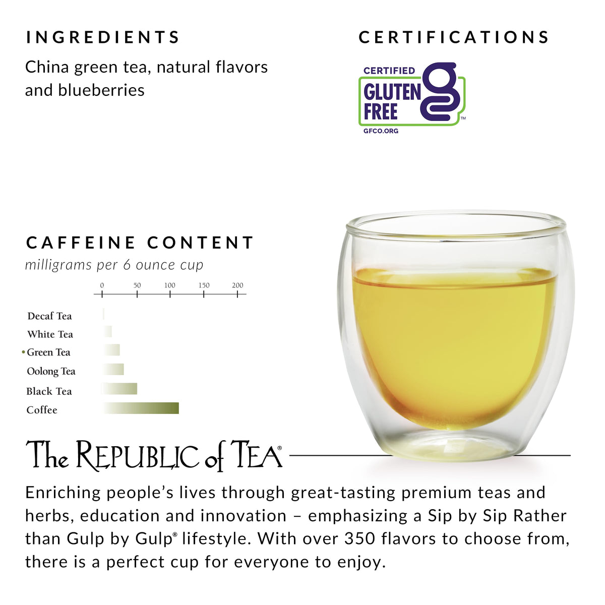 Close-up of The Republic of Tea green tea bag for premium infusion
