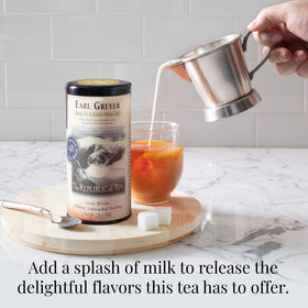 Cup of Earl Greyer tea steeping, showcasing aroma and color