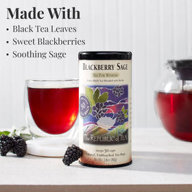 The Republic of Tea Blackberry Sage tea steeping in kettle, ready for a mindful break.