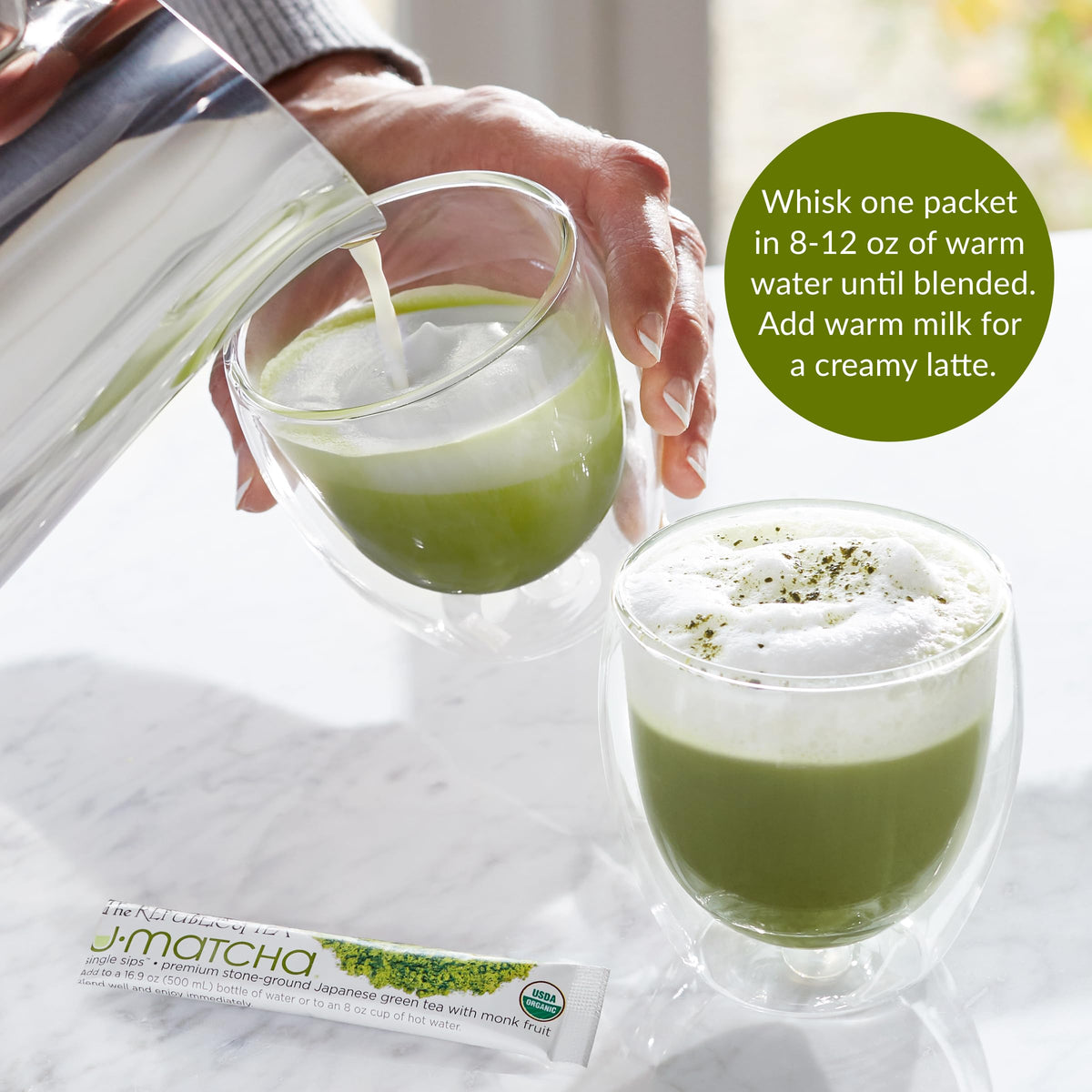 The Republic of Tea U•Matcha whisked into hot water yields a smooth, creamy latte alternative.