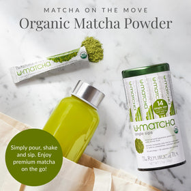 The Republic of Tea U•Matcha on-the-go sachets fit in bags for ready-to-make cups.