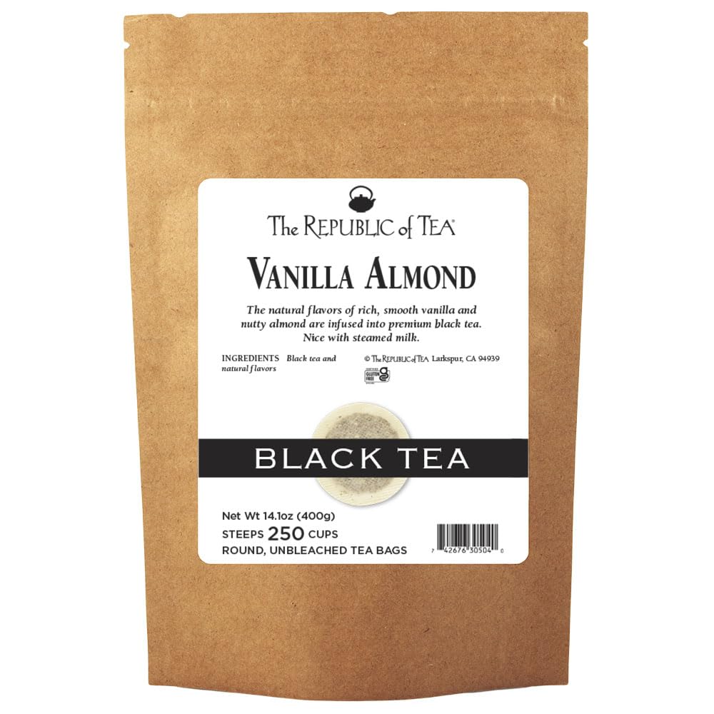 The Republic of Tea vanilla almond black tea bulk pack ready for daily brewing.