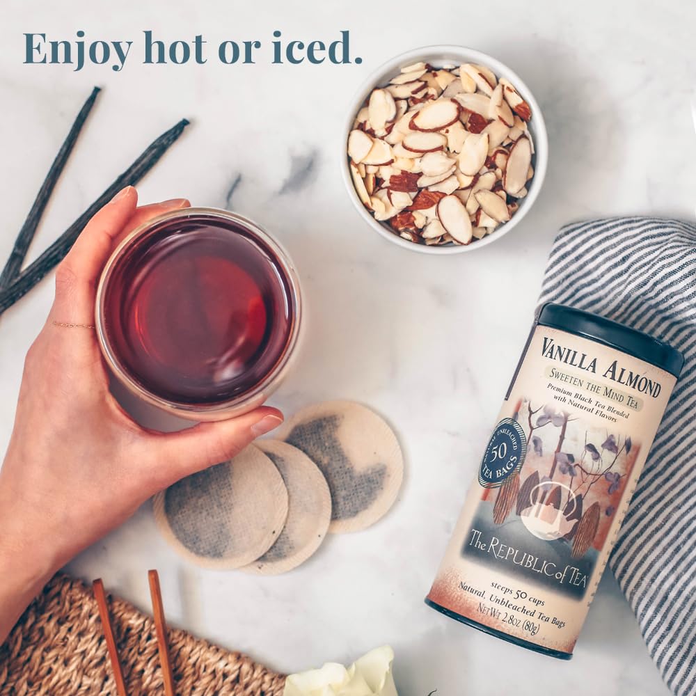 Vanilla almond tea latte crafted with The Republic of Tea for creamy comfort.
