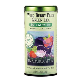 The Republic of Tea Wild Berry Plum Green Tea cup, inviting aroma for mindful sipping.