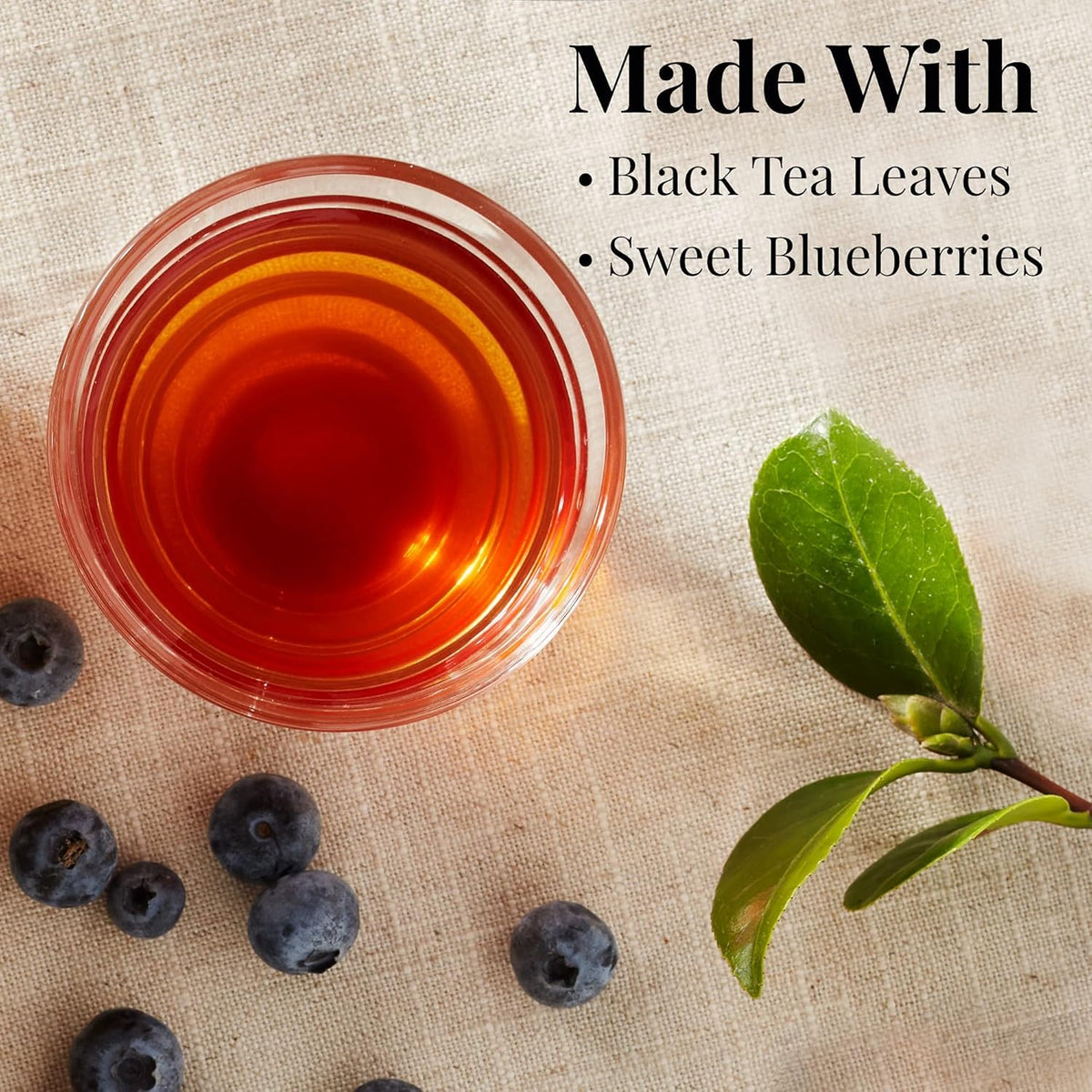The Republic of Tea Wild Blueberry Tea cup with aromatic, ready-to-drink brew