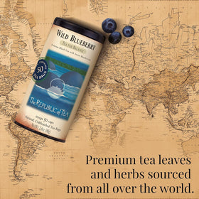 The Republic of Tea Wild Blueberry Tea gourmet display with vibrant flavor notes