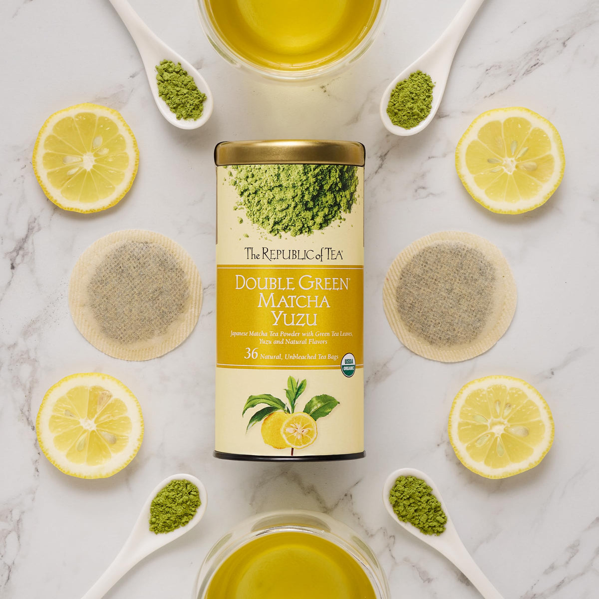 The Republic of Tea yuzu aroma scene, inviting citrusy notes in daily ritual.