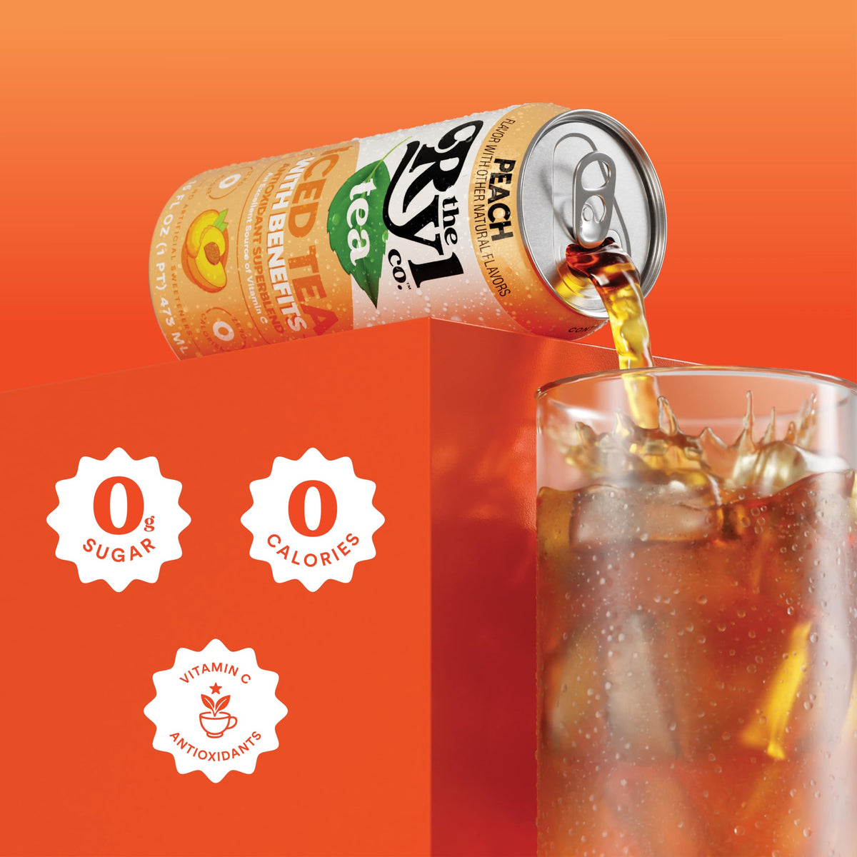 The Ryl Co Peach Iced Tea 12-pack display emphasizes value and convenient sizing