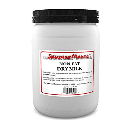 The Sausage Maker non-fat dry milk powder packaging showing Grade A quality.
