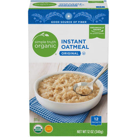 The Simple Truth organic instant oatmeal packaging on shelf, ready for quick breakfasts.