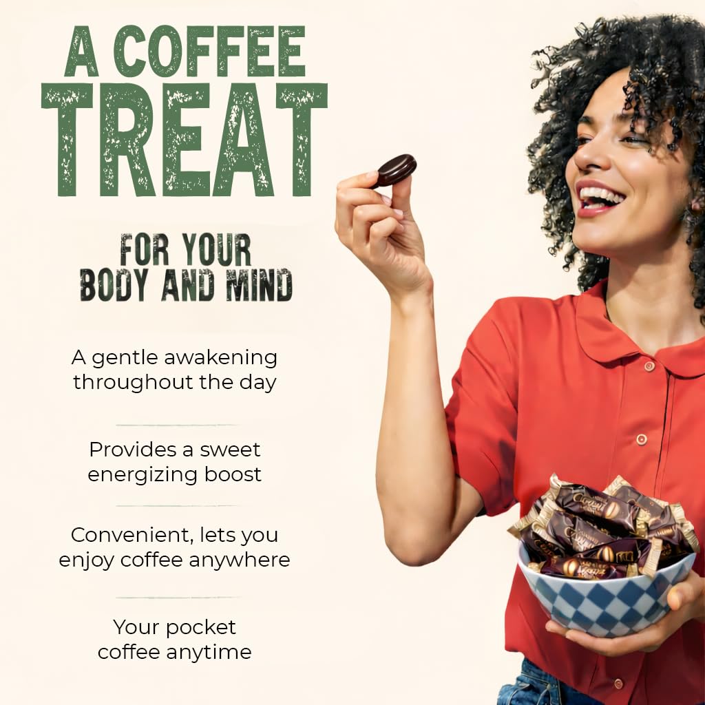 The Snackery coffee candy with individually wrapped pieces for on-the-go enjoyment.