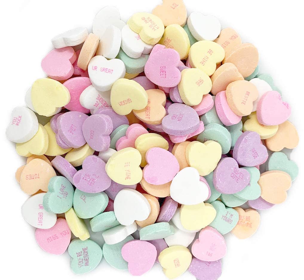 The Snackery Conversation Hearts pastel colors ready for party bowls with romantic phrases