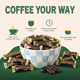 The Snackery dark coffee candy with creamy texture delivers bold smooth notes.