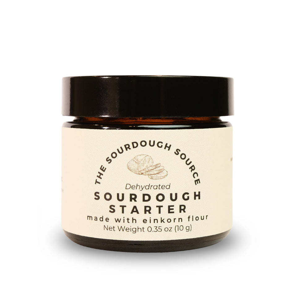 The Sourdough Source Einkorn Dehydrated Starter jar for a flavorful artisan bread rise
