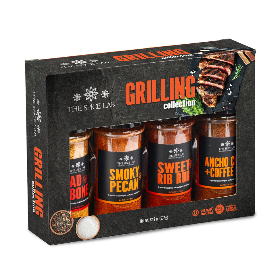 The Spice Lab gift-set four rubs for backyard grilling flavor exploration.