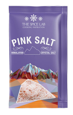 The Spice Lab Himalayan pink salt grinder refill with adjustable grain size.
