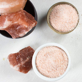 The Spice Lab Himalayan pink salt used to season meats and vegetables.