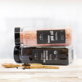 Home cooks showcased with the salt and pepper gift set on the counter.