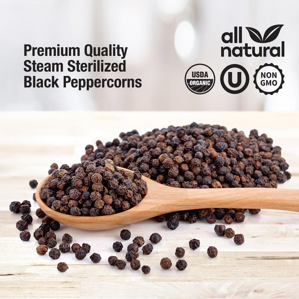 The Spice Lab USDA organic Tellicherry peppercorns 18oz tub for grinders.