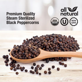 The Spice Lab USDA organic Tellicherry peppercorns 18oz tub for grinders.