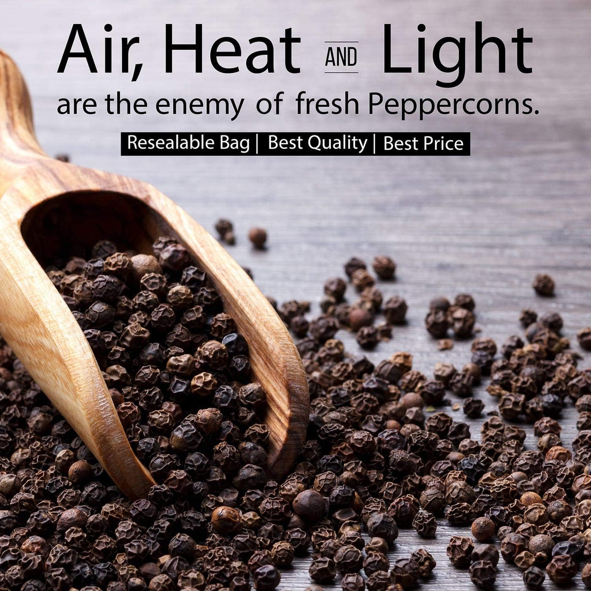 The Spice Lab whole black peppercorns close-up highlighting size and color