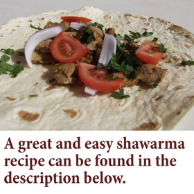 The Spice Way Shawarma Blend ingredients list shows turmeric and paprika for color.