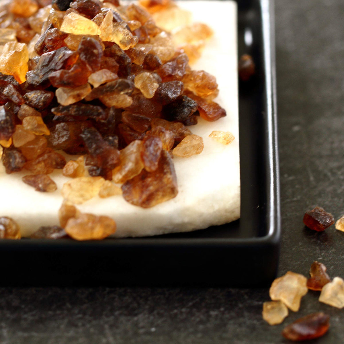 The Sugar Lab Belgian Brown Rock Sugar garnish adds texture to desserts.