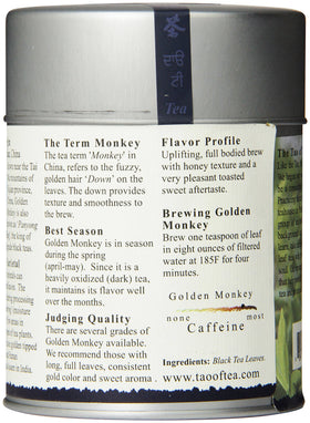 The Tao of Tea Golden Monkey tin packaging highlights premium design and freshness.