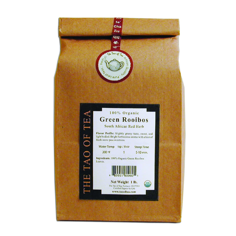 The Tao of Tea Green Rooibos packaging highlighting organic African red herb