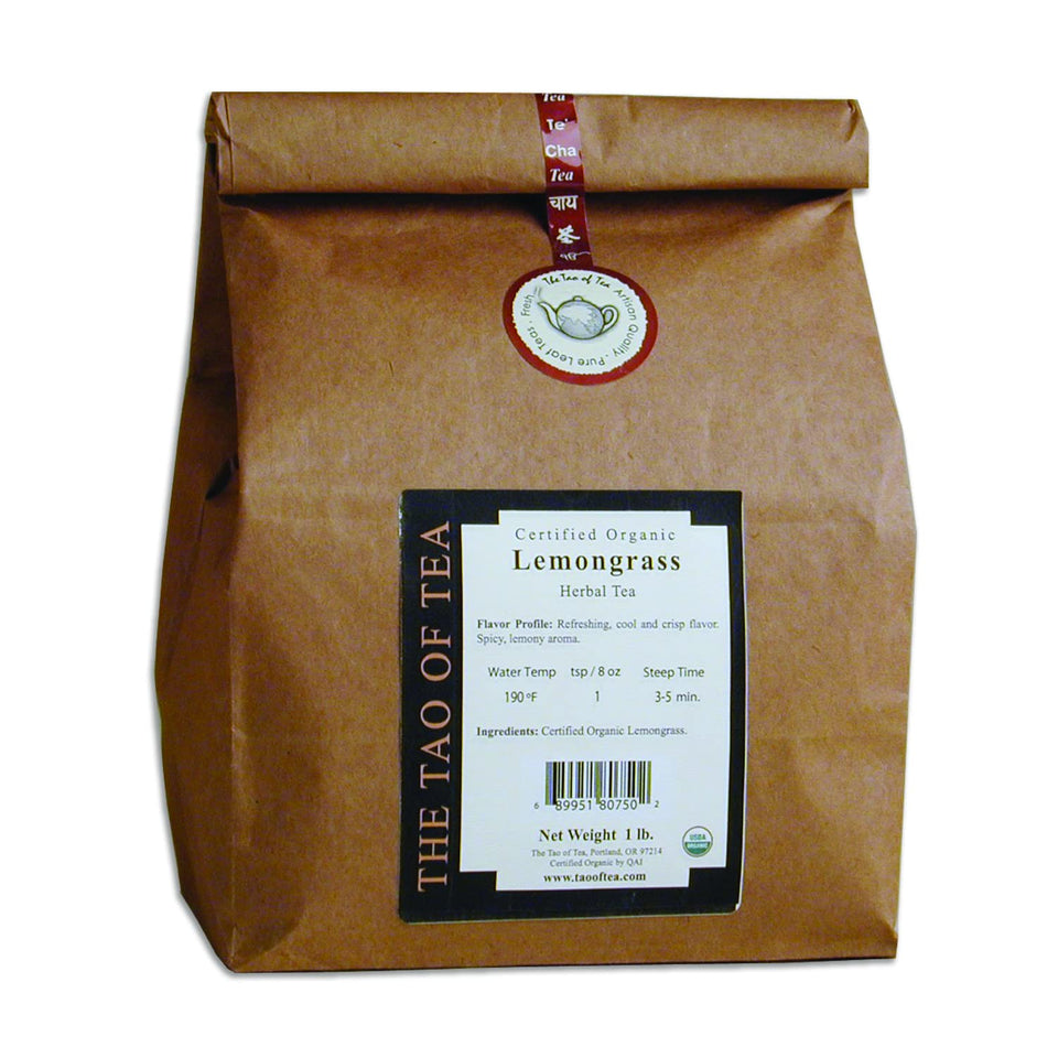 The Tao of Tea lemongrass loose-leaf, crisp aroma for refreshing herbal tea.