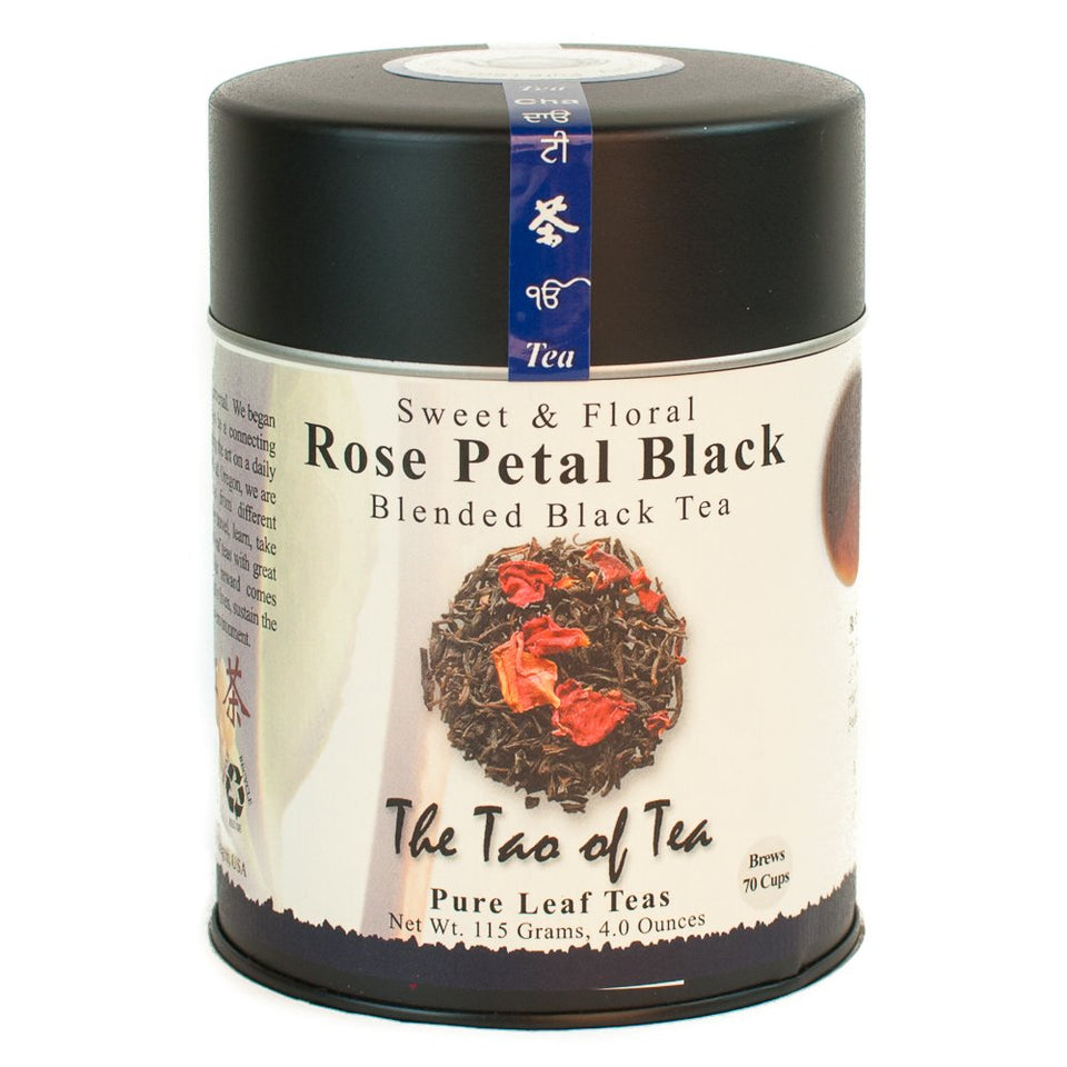 The Tao of Tea Rose Petal Black Tea loose leaf with floral aroma and balanced Keemun flavor.