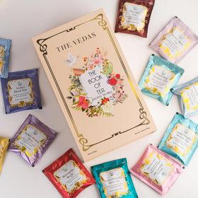 The Vedas handcrafted cotton tea bags close-up showing natural materials.