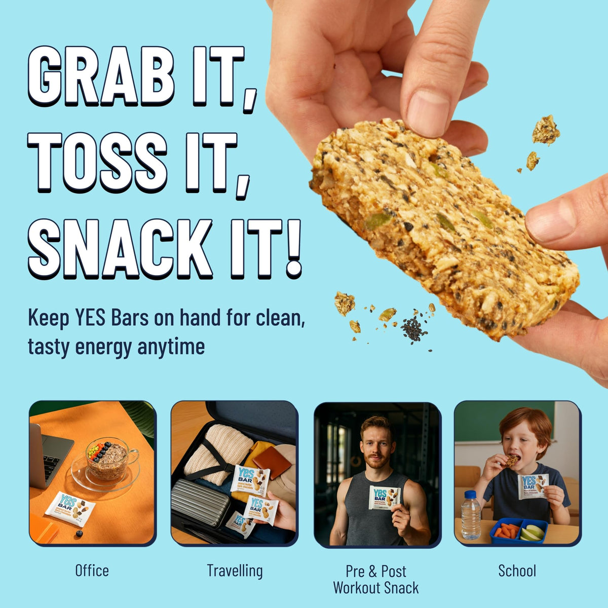 The YES Bar Black Sesame Sea Salt bar with nuts and seeds detail for texture