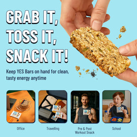 The YES Bar Black Sesame Sea Salt bar with nuts and seeds detail for texture