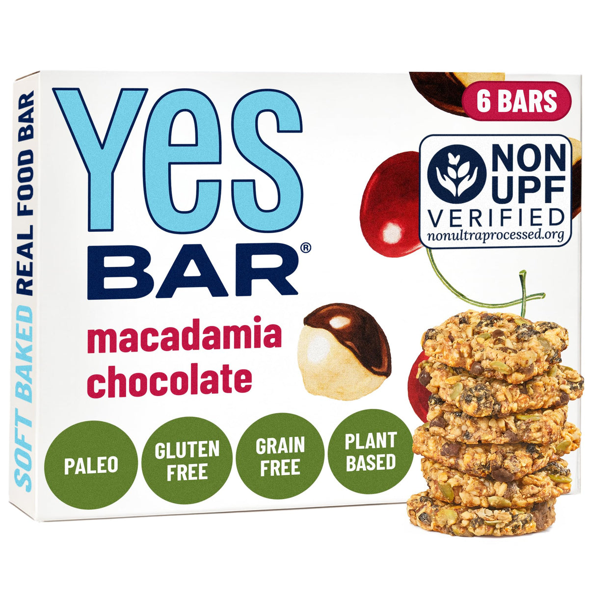 The YES Bar macadamia chocolate pack with soft chew for quick energy.