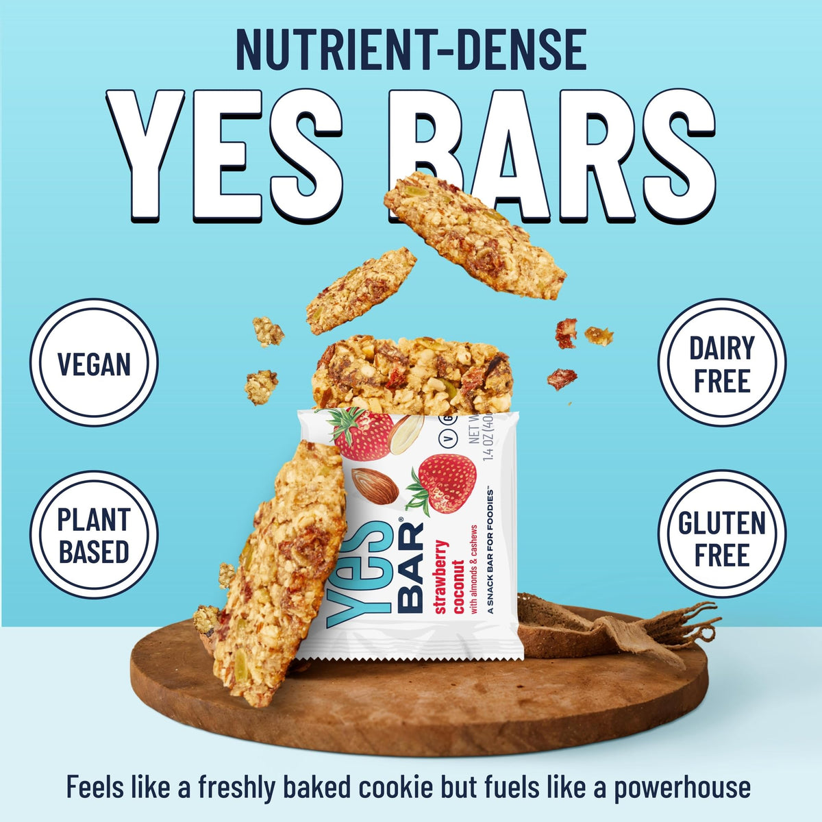 The YES Bar Nut Bars Strawberry Coconut close-up highlights the soft, chewy texture.