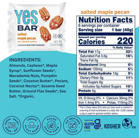 The YES Bar Salted Maple Pecan, close-up of organic maple sweetness and natural ingredients
