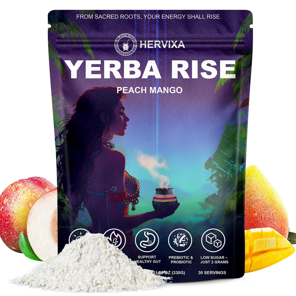 THEANECHO yerba mate peach mango energy powder with scoop for smooth focus
