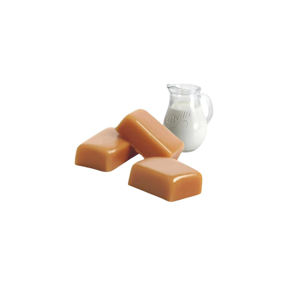 TheCandyCo caramels soft and chewy close-up in 1lb2oz packaging for easy snacking.