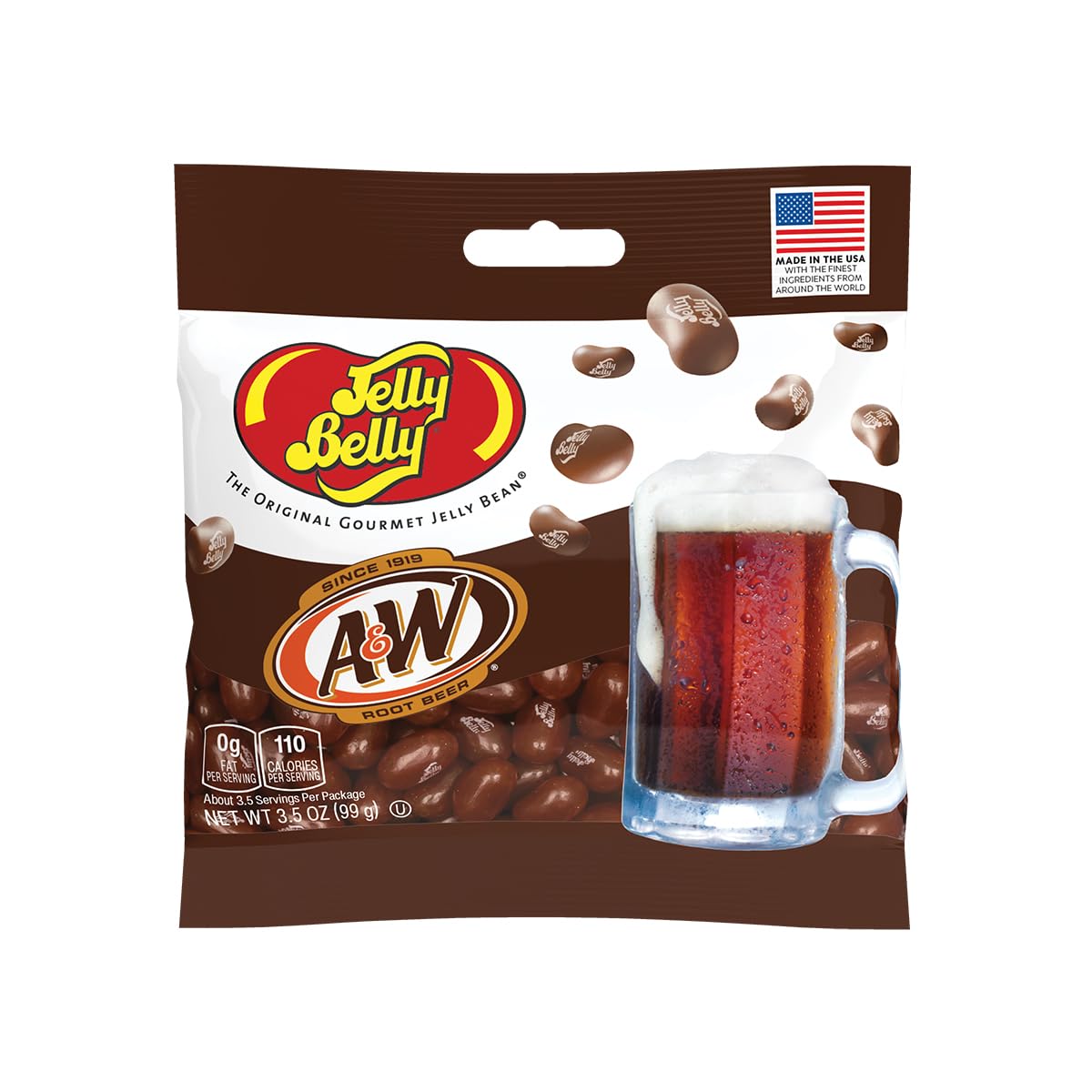TheCandyCo Jelly Belly A W Root Beer jelly beans close-up highlighting rich flavor.