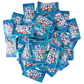TheCandyCo Razzles two-piece packets close-up highlights compact, on-the-go snacking.
