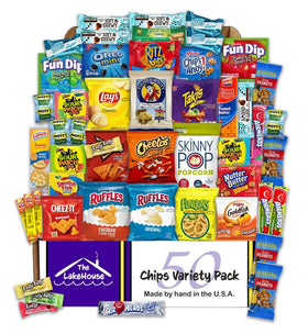The LakeHouse chips variety pack front view, perfect dorm snack solution.