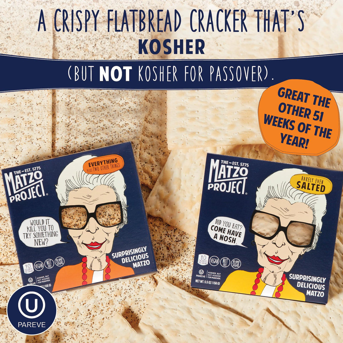 The Matzo Project crispy matzoh flats everything served with cream cheese.
