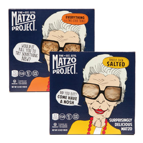 The Matzo Project crispy matzoh flats salted ready for dipping and snacking.