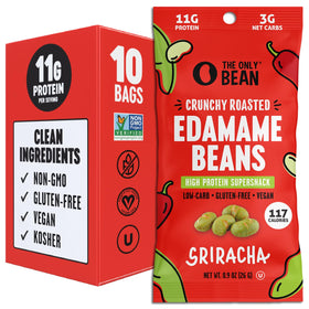 The Only Bean crunchy roasted edamame with Sriracha for on-the-go protein.