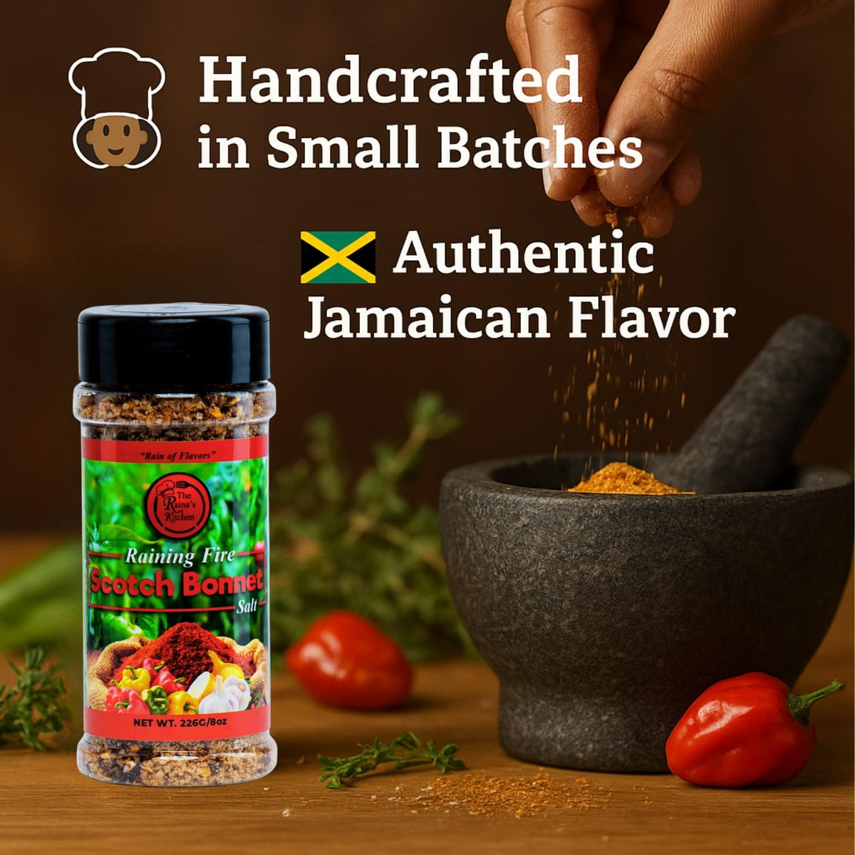 Raina’s Kitchen tacos spice jar ready to elevate meals.